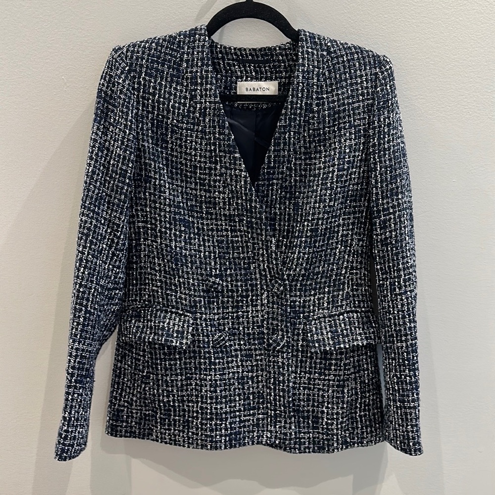 Babaton Navy Tweed Blazer